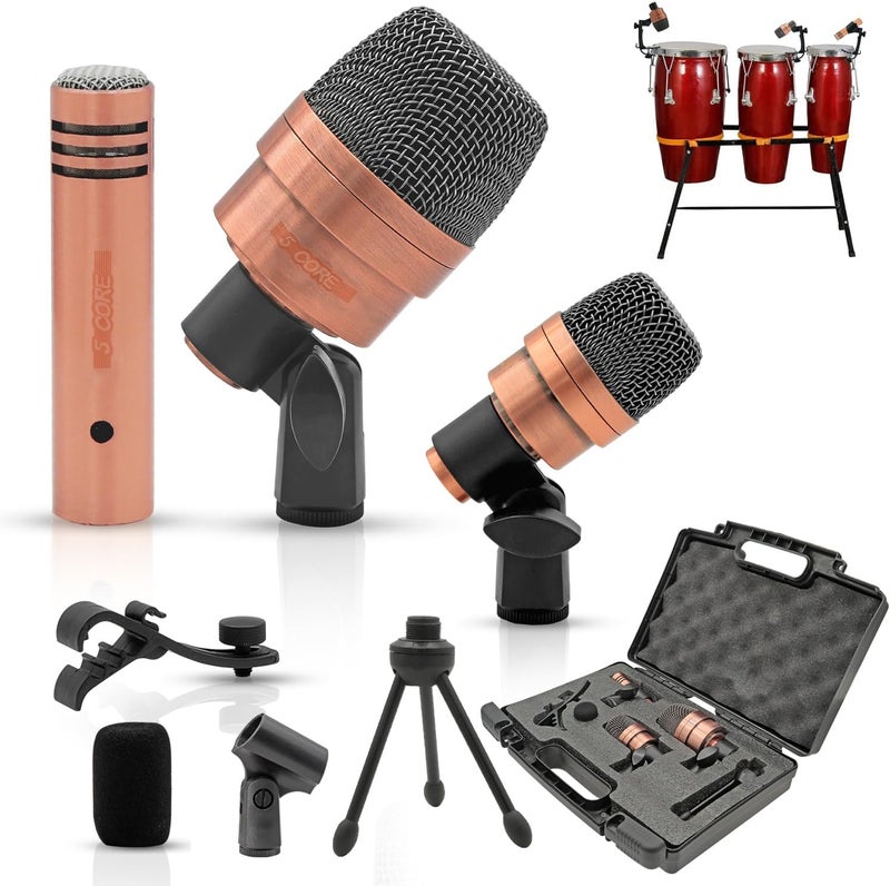 5 Core Conga Mic Snare Tom Set Professional XLR Cardioid Unidirectional Condenser Instrument Microphone Kit Congo 3XP Copperex - Image 1